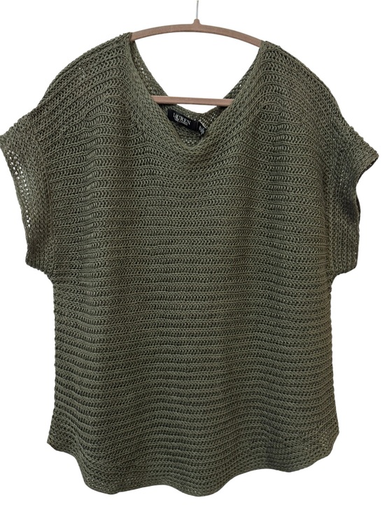 Ralph Lauren Tops - Ralph Lauren Linen Cotton Open Weave Shoet Sleeve Knit Top Summer Sweater Forest